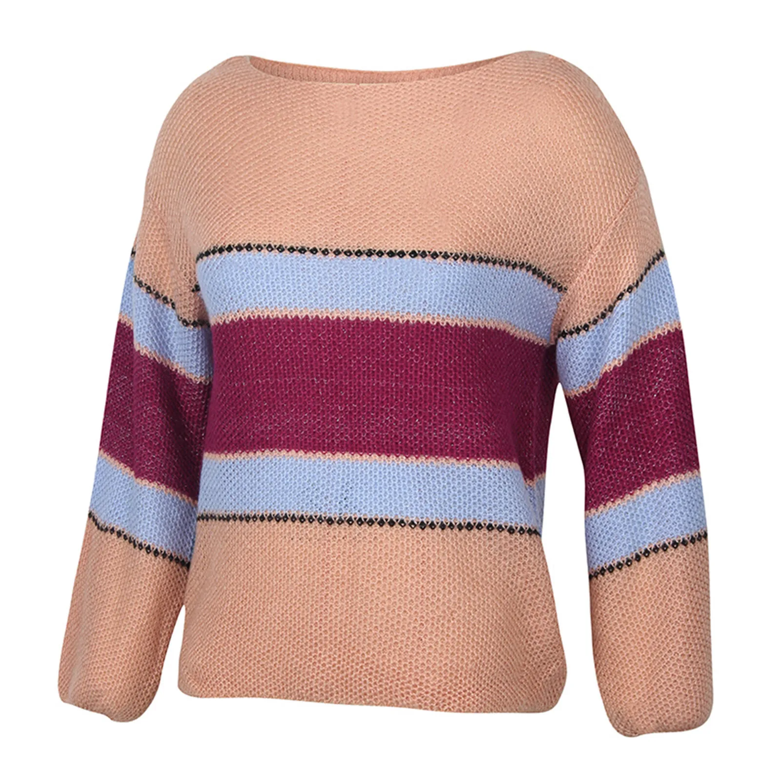 Women's Sweaters Women Winter Fashion Color Block Patchwork Long Sleeve Loose Tops Sweater Pull Rayé Pour Femme