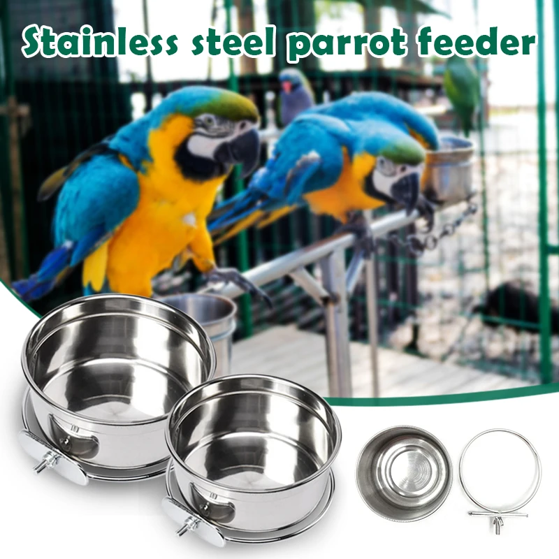 Parrots Food Feeder Hanging Feeding Toy Birds Bowl Stainless Steel Birds Feeder Splits Design Bowls And Drinkers Oiseaux