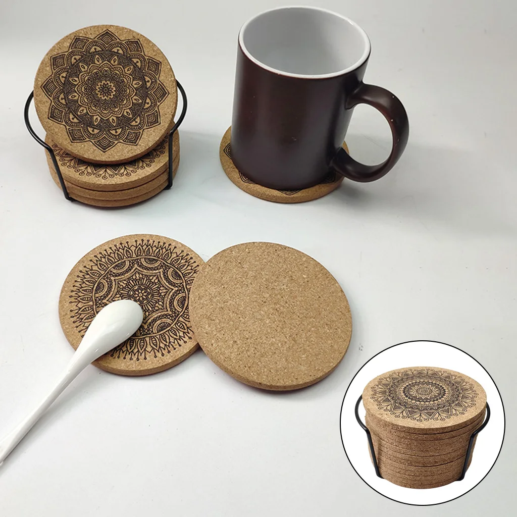 12pcs Round Cork Coasters Drink Coaster with Metal Holder for Restaurant Bar