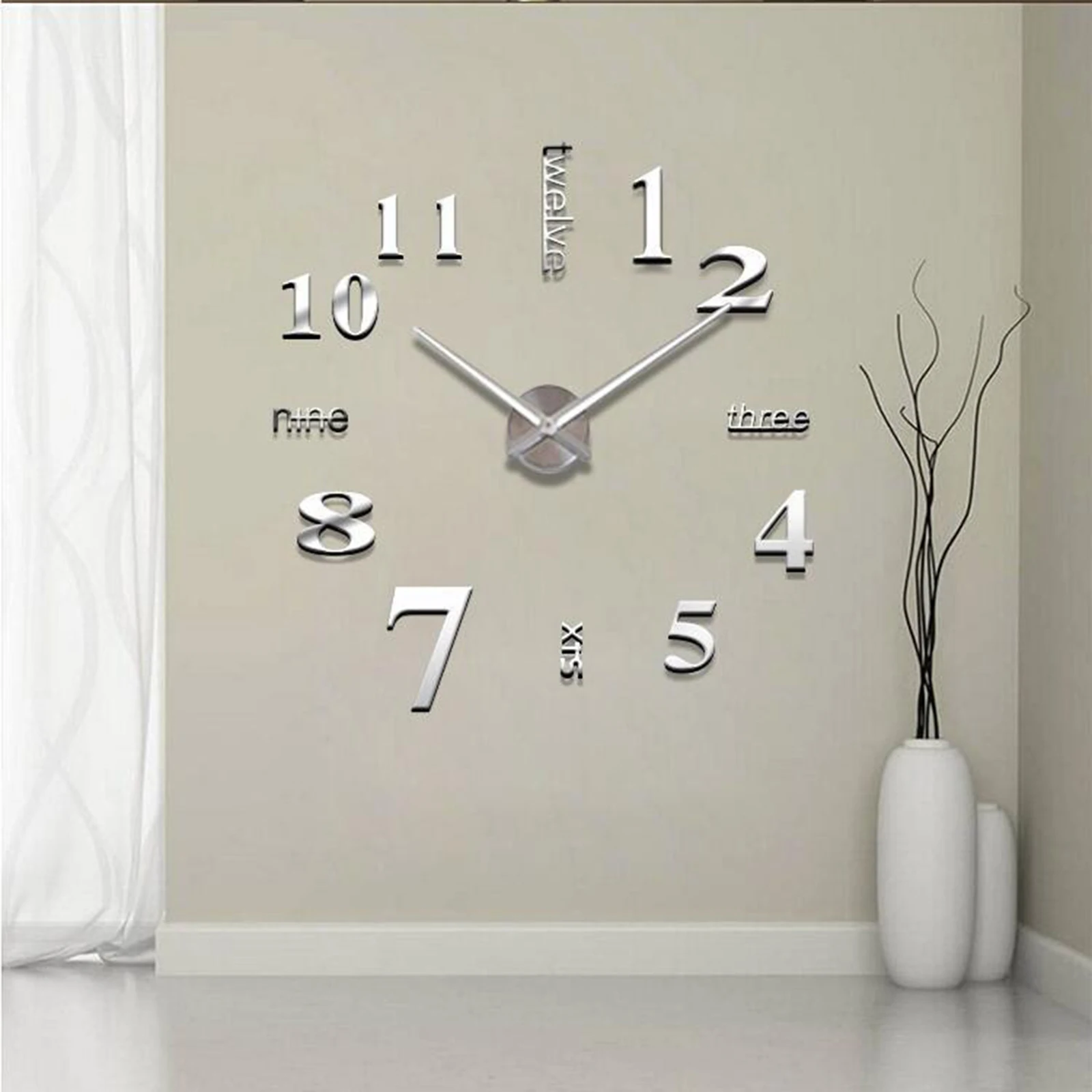 Wall Clock 3D DIY Acrylic Mirror Stickers Quartz Frameless Big Wall Watches Living Room Office Bedroom Decoration