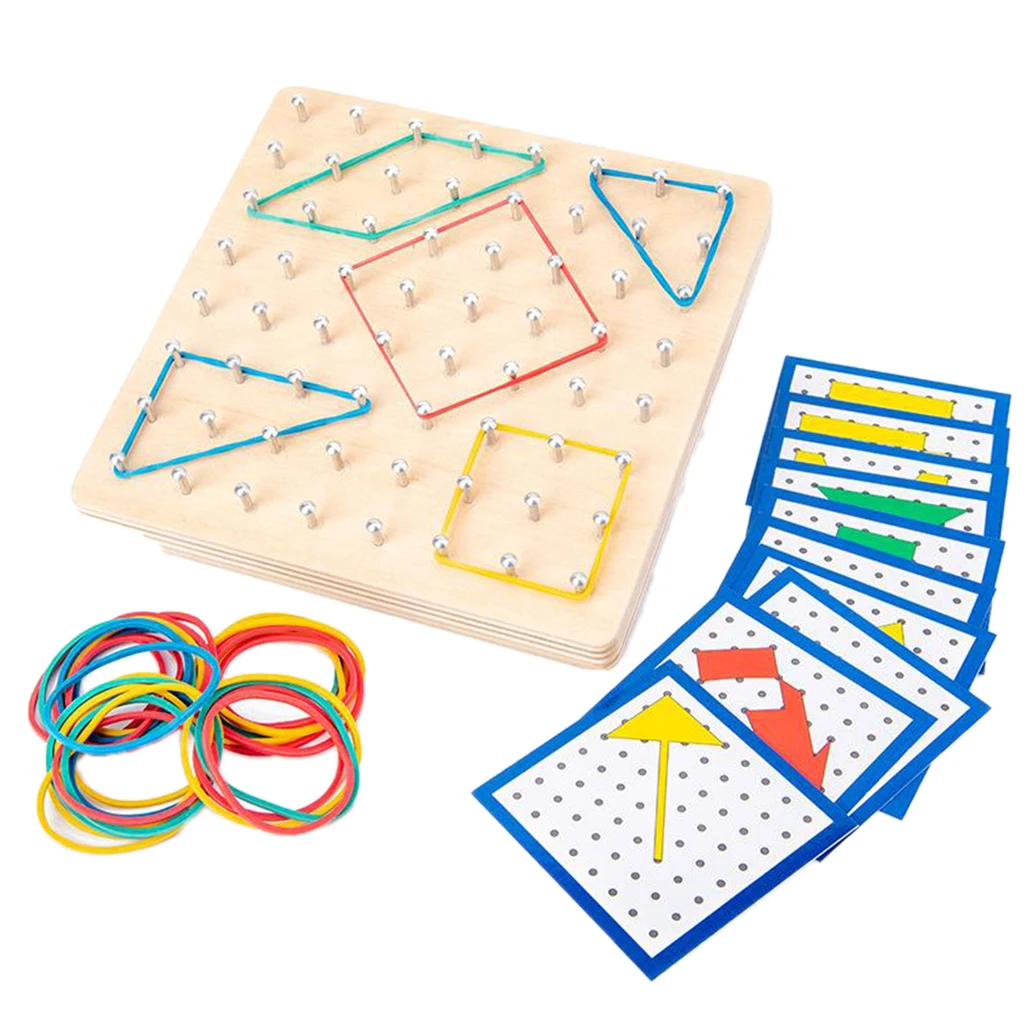 Wooden Geoboard Mathematics Manipulative Graphic Material Educational Toy Shape Puzzle Brain Teaser for Children