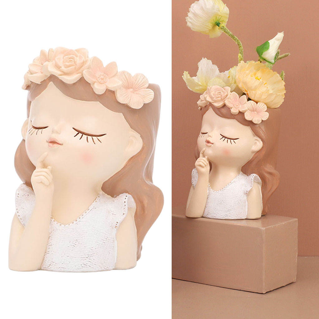 2xFemale Head Flower Pot Cute Portrait Succulent Bonsai Planter 7.5x7.5x11cm