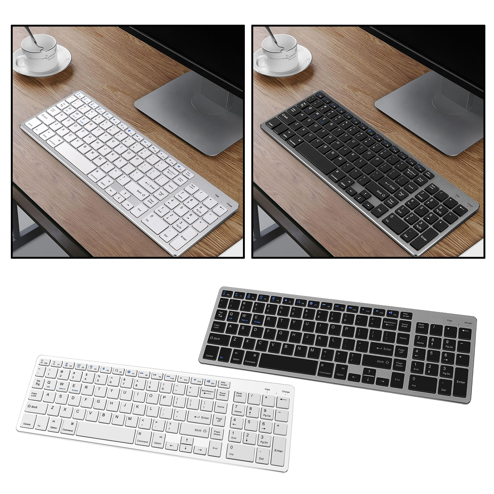 Compact  Wireless Keyboard Slim Flat Quiet 90% Less Noise with Numeric Keypad for Windows iOS Android
