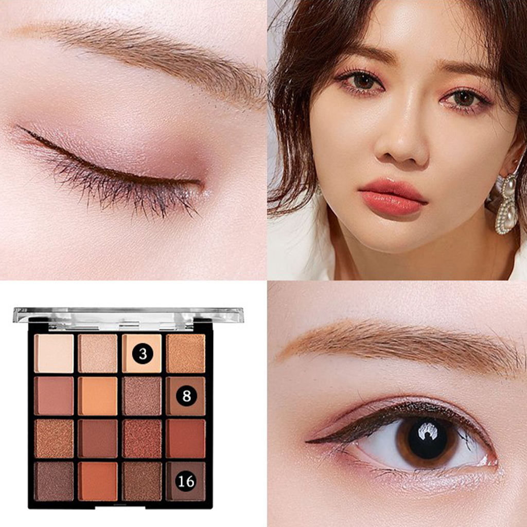 Eyeshadow Palette Earth Color 16 Color Eye Cosmetic Waterproof Make up Board Easy to Blend Eye Shadow Powder Glitter Highlighter