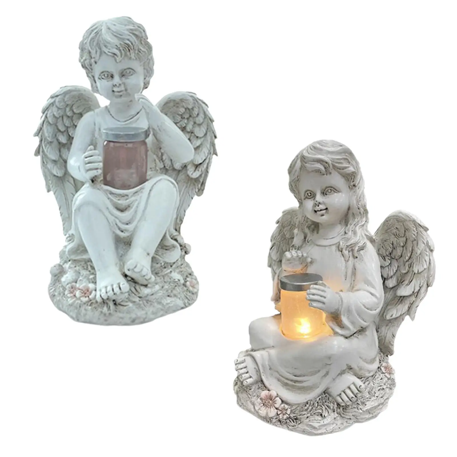 Solar Powered Resin Angle Statue Courtyard Figurines Decoration Garden Pastoral Luminous Figure Sculpture Ornamnet