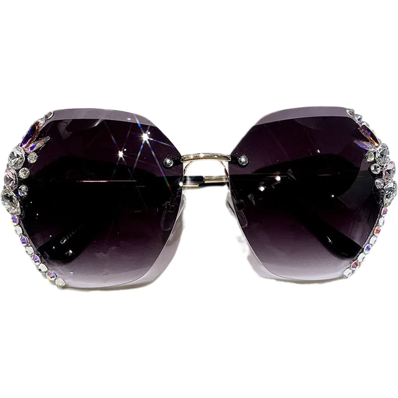Fashion Brand Design Vintage Rimless Rhinestone Sunglasses Women Men Retro Cutting Lens Gradient Sun Glasses Female UV400