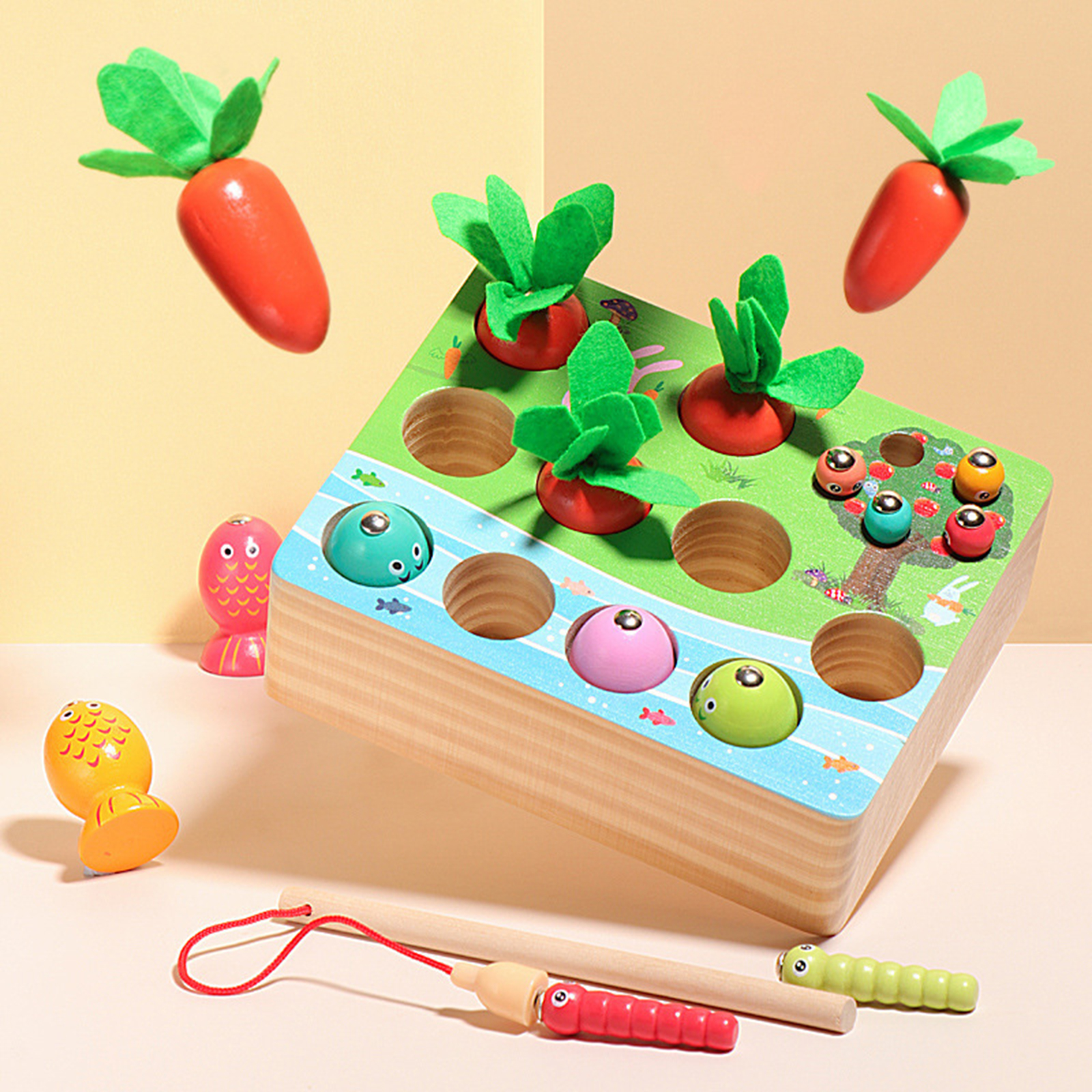 Montessori Wooden Carrot Harvest Baby Motor Skills Educational Learning Toy