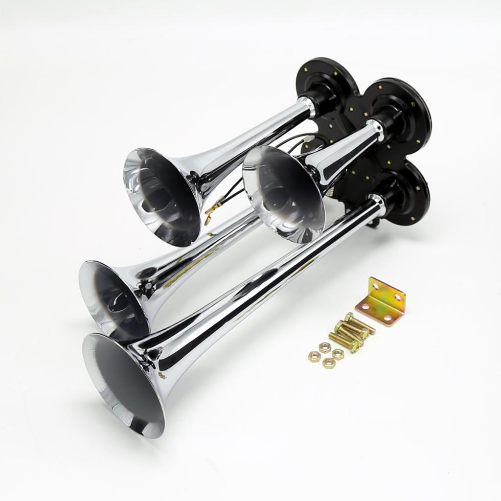 12V 150db Air Horn, 4 Trumpet Air Horn with Electric Solenoid for 12V/24V
