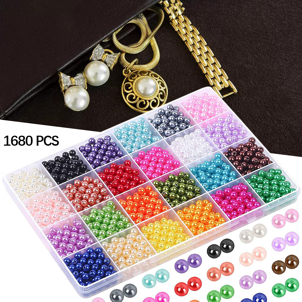 1680pcs Round Pearl Beads 6mm DIY Craft 24 Mixed Colors Plastic Spacer