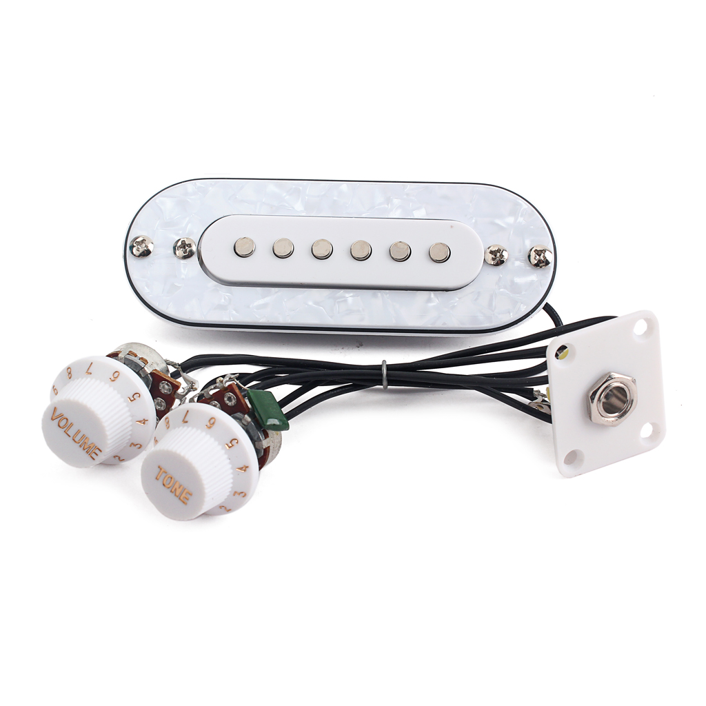 Tooyful 1 Set Prewired 52mm Bridge Pickup with White Pearl Pickguard Volume Tone Knob for Electric/Acoustic/Classical Guitar