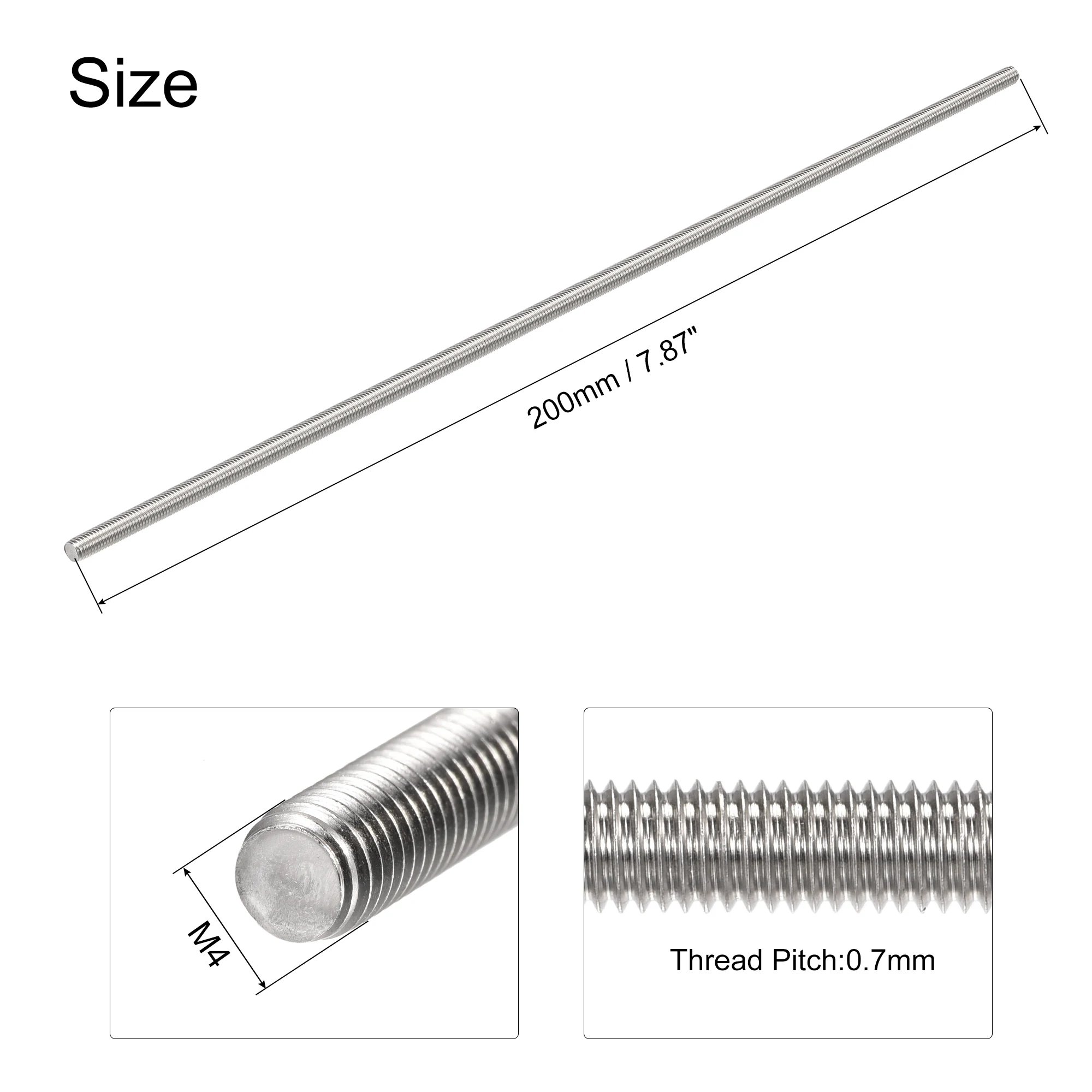 uxcell® M2 x 250mm Fully Threaded Rod 304 Stainless Steel Right Hand Threads 
