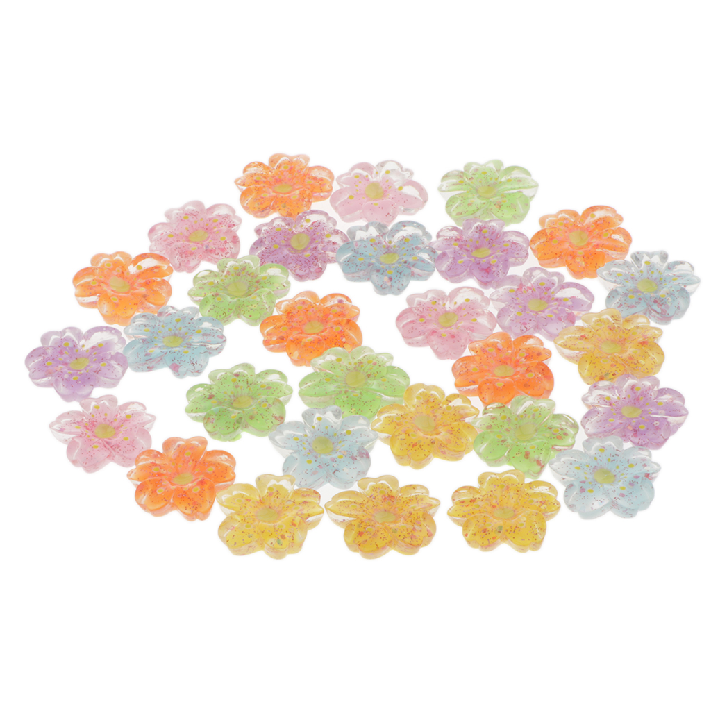 30pcs Colorful Sakura Shape Flatbacks Resin Flatback Cabochons Pouch Decoration Diy