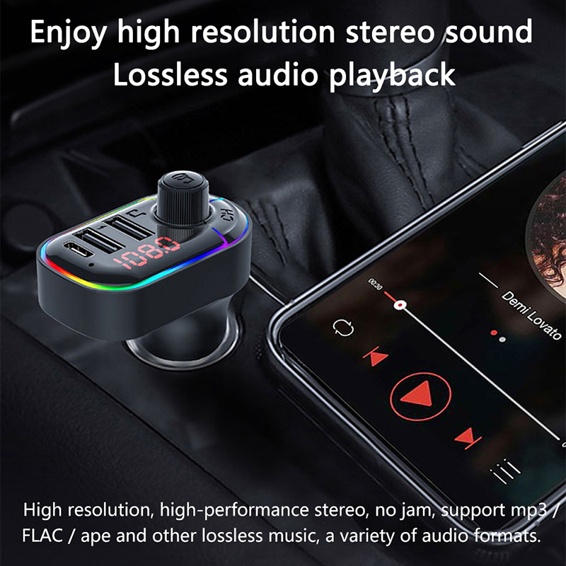 Handsfree do Jogo do Carro do Transmissor de Bluetooth fm com Luz Usb para o Telefone do Carro Jogador Colorida Carregador Duplo 5.0 pd 2 Telefonia e Comunicação
