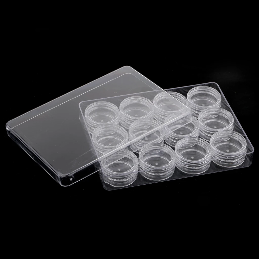 12 Grid Round Clear Jars for Cosmetics,Beads, Nail Art Storage Container Box