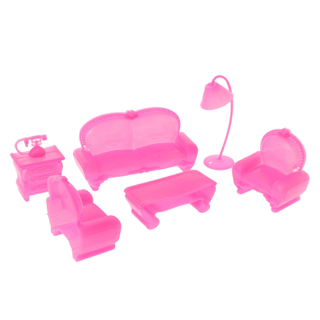 6 Furniture Set for Dolls Sofa Chair Lamp Coffee Tea Table House Toys