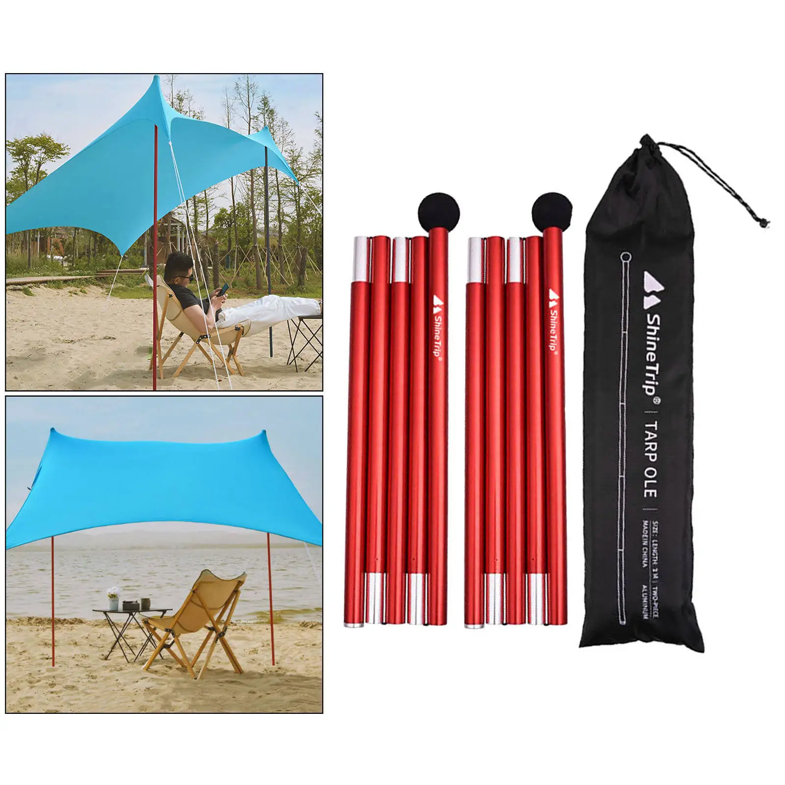 2pcs Telescoping Tarp Poles Tent Rods Adjustable Awning Canopy Tarp Support Pole Folding Tent Replacement Pole Rainfly RODS