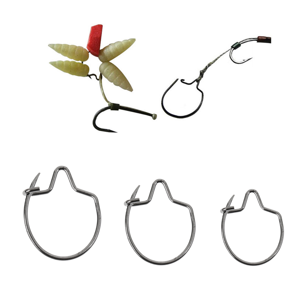50Pcs Stainless Steel Carp Fishing Maggots Clips Hair Rigs For Bait Rings