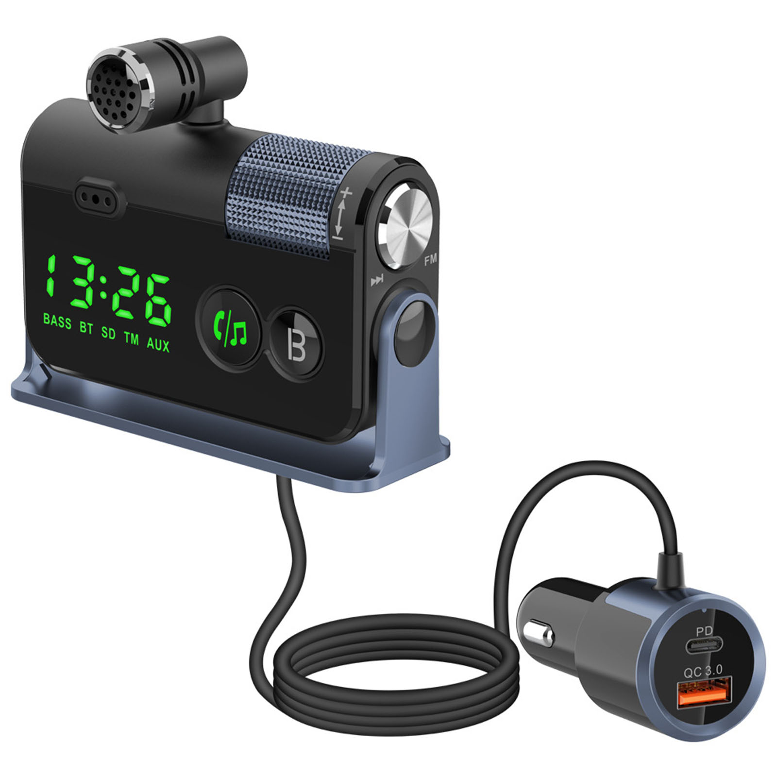 Bluetooth FM Transmitter Plug-in Microphone Wireless Car Kit for iOS Phones