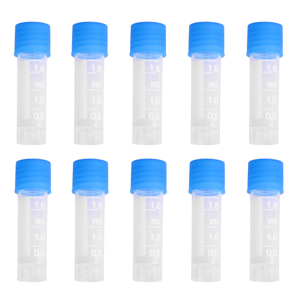 10pcs Clear 1.8ml Plastic Graduated Cryovial Tubes Sample Container with Screw Caps For Oils Dyes Lab Test
