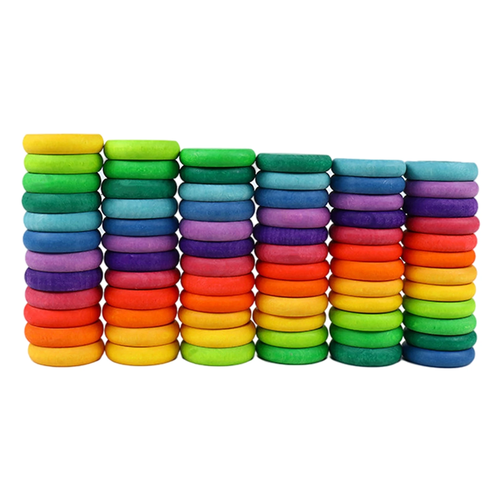 72/Set Multicolor Wood Round Block Donut Pie Shape Block Stacking Counting Stacker Puzzle Baby Creative Building Toy Home Decor