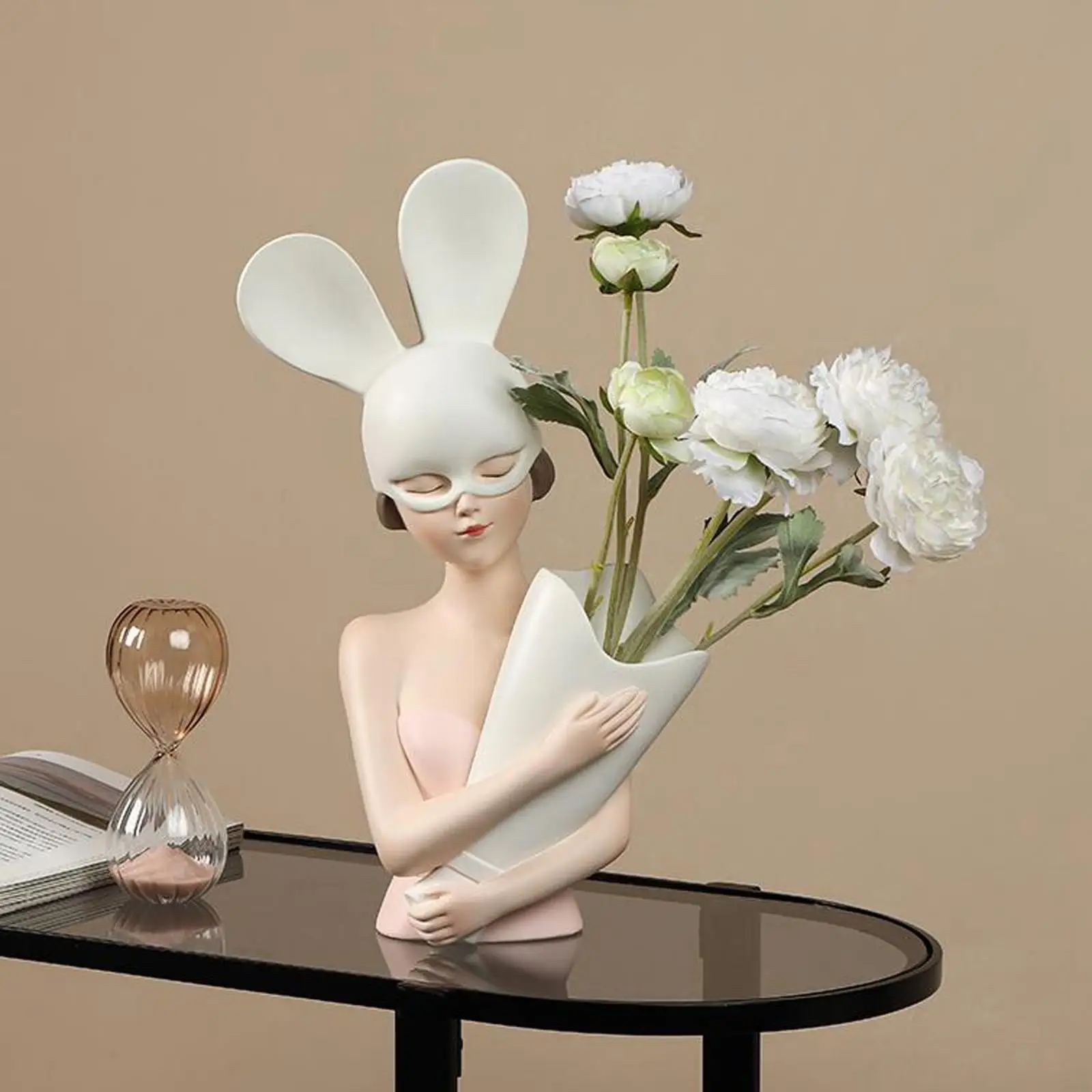 Girl Figurines Flower Vase Planter Pot Resin Desktop Bedroom Desk Sculpture