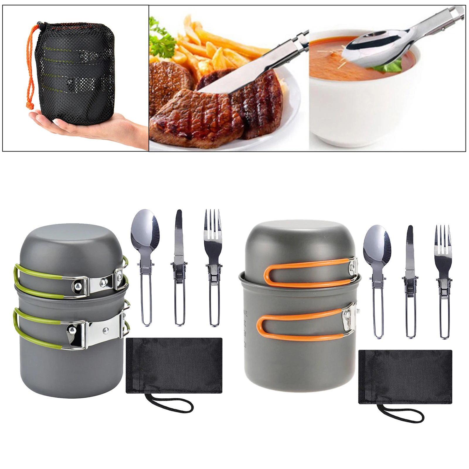 5pcs Lightweight Camping Cookware Backpacking Mess Kit Cup Cutlery Fork Pot