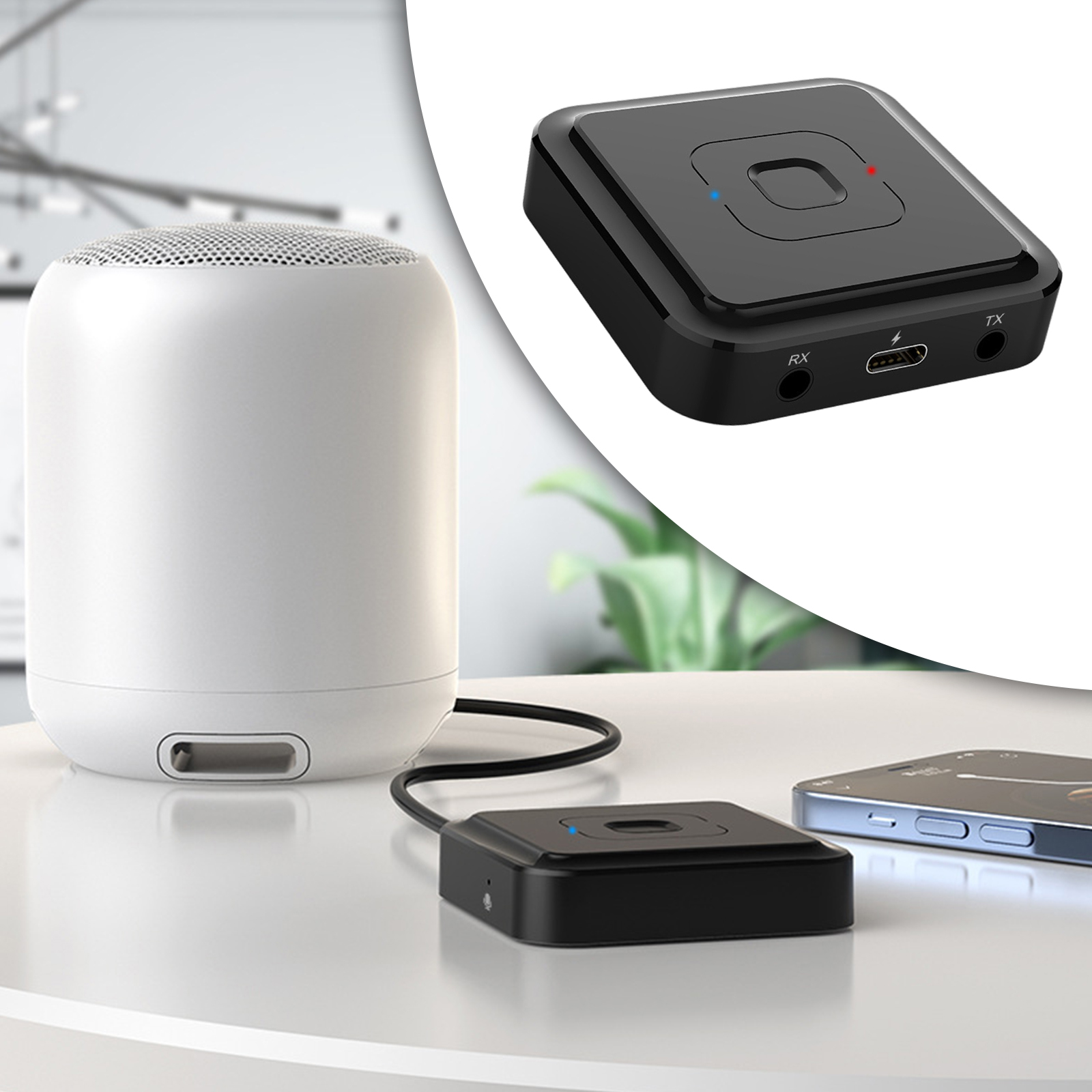 Portable Bluetooth 5.1 Audio AUX Transmitter and Receiver, Compact Size, Plug and Play