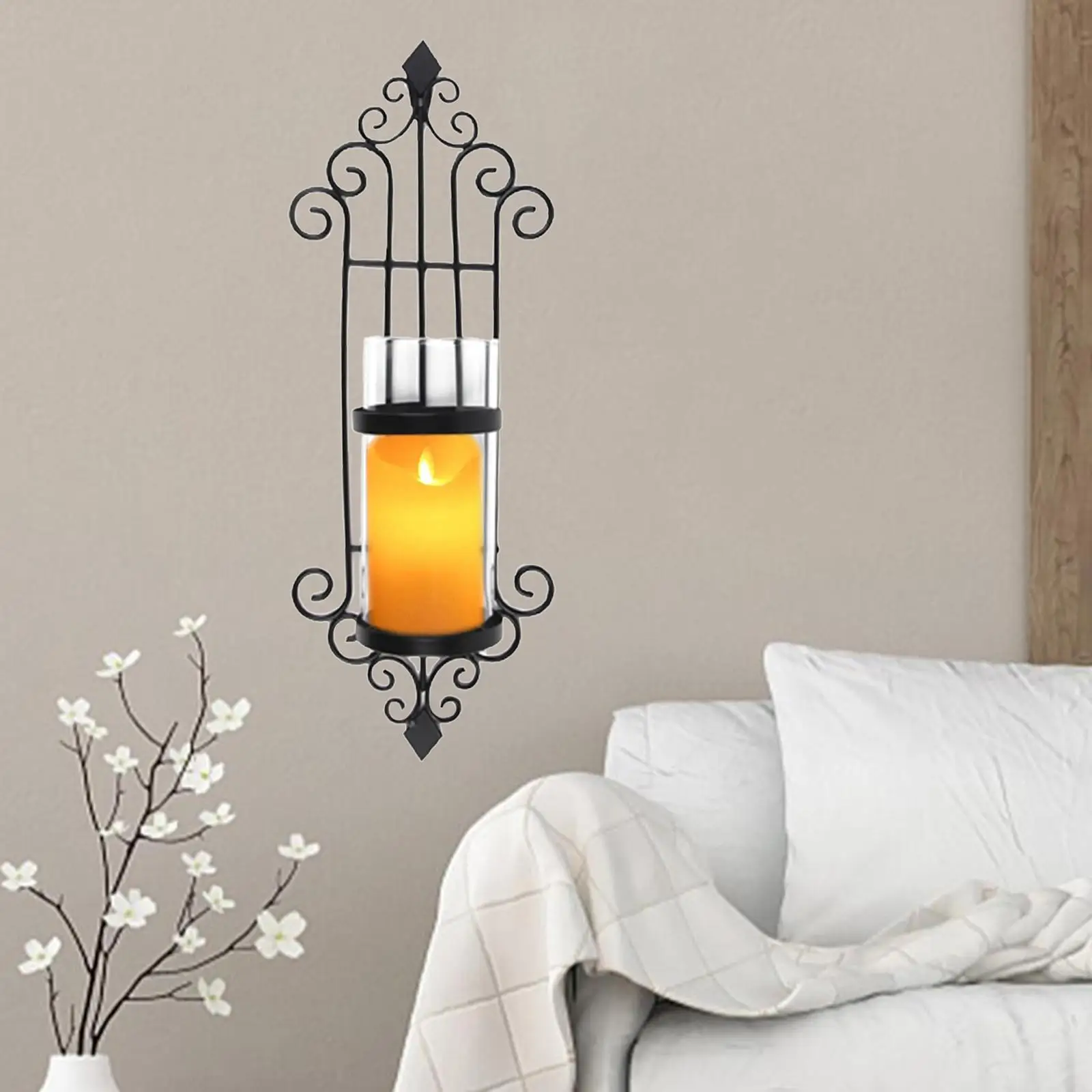 Wall Candle Sconce Set of 2 Wrought Iron Candle Holder Hanging Wall Mounted Candle Sconces for Living Room Home Decor