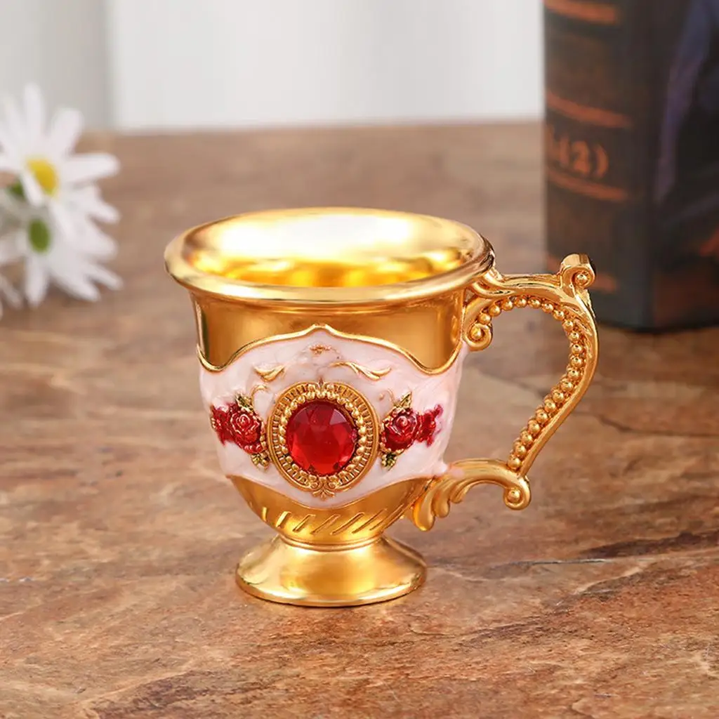 Medieval Style Wine Cup Jeweled Goblet Engraved Wine Glass Handle Cup Liquor Glass for Dining Table Bar Room Party Decoration