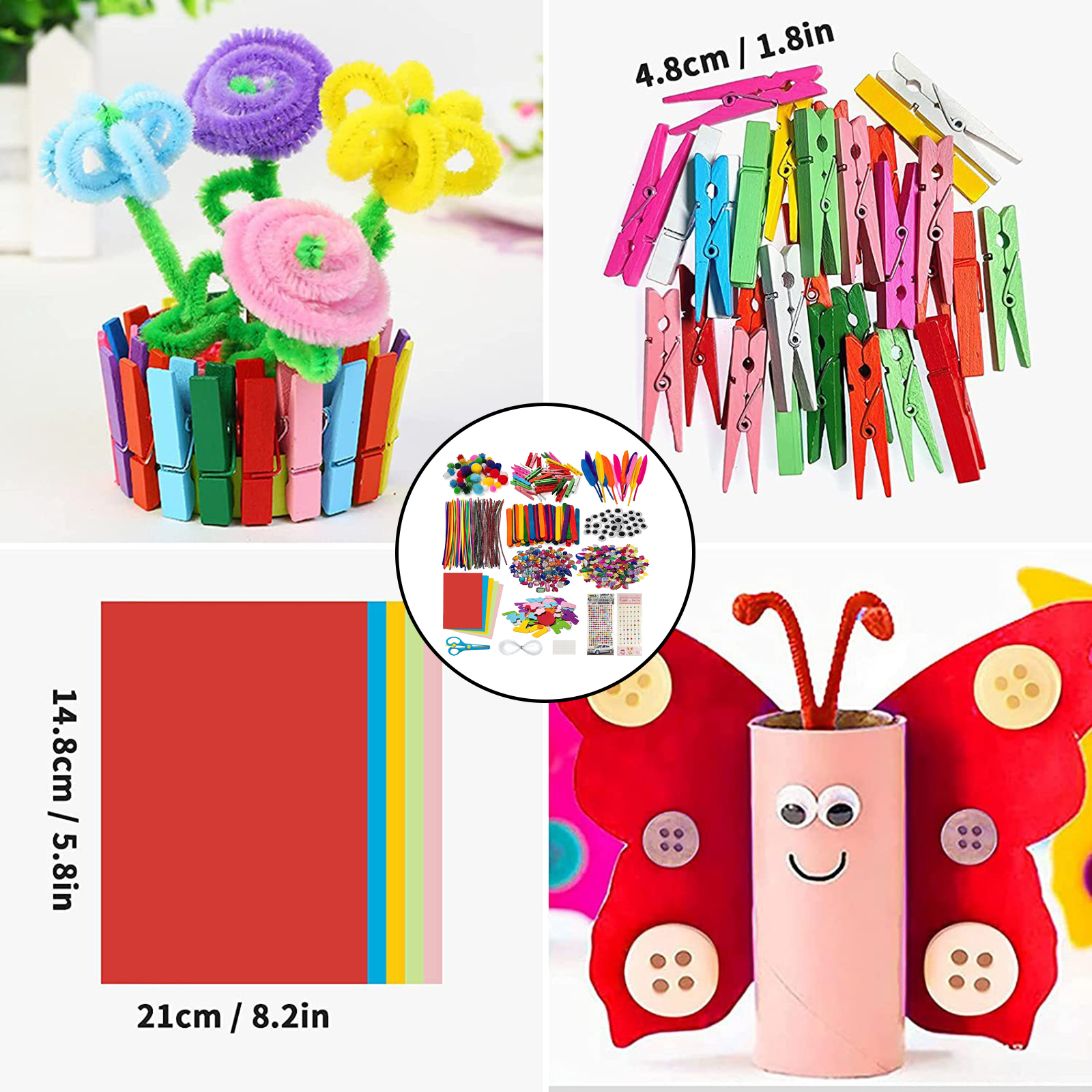 1200 Pieces Plush Balls Eyes DIY Art Craft Toys Plush Stick Pom Poms Rainbow Colors Educational Creativity for Kid