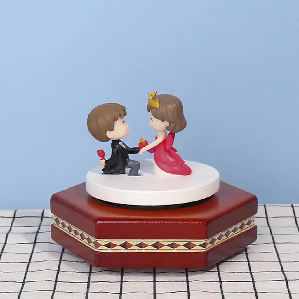 Modern Music Box Rotating Couple Figurine Love Maunal Control Ornament Mechanism Resin Small for Valentine`S Gift Desktop Gift