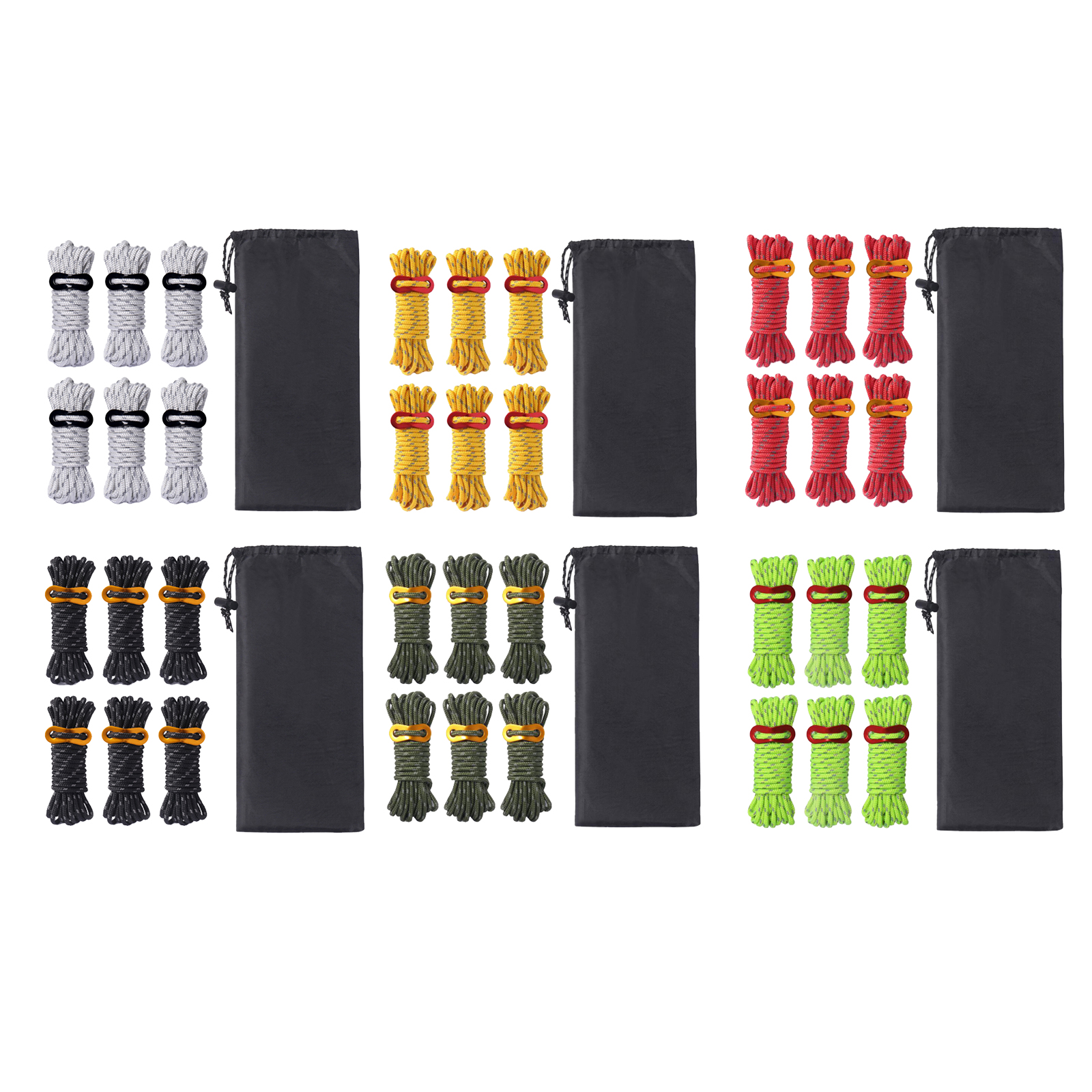 6psc/set Outdoor Camping Tent Cord Windbreak Reflective Wind Rope With Rope Buckle