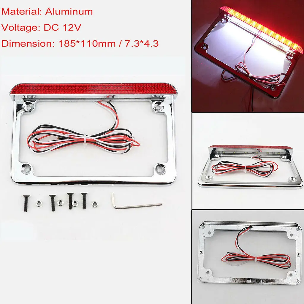 Motorcycle 12v LED Taillight Tail Lamp W/ License Plate Bracket Chrome