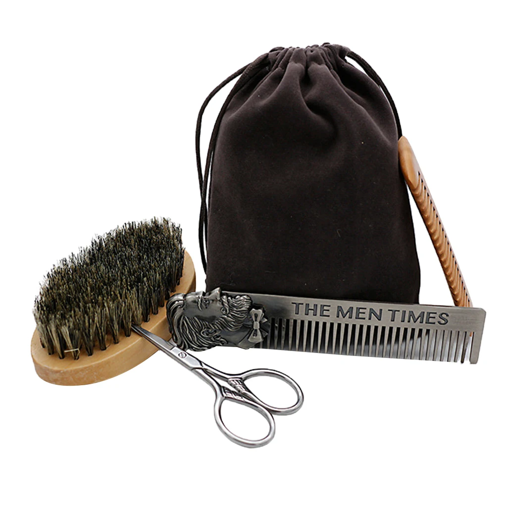 Beard Care Set Beard Brush Made of 100% Pure Wild Boar Bristles & Sandalwood