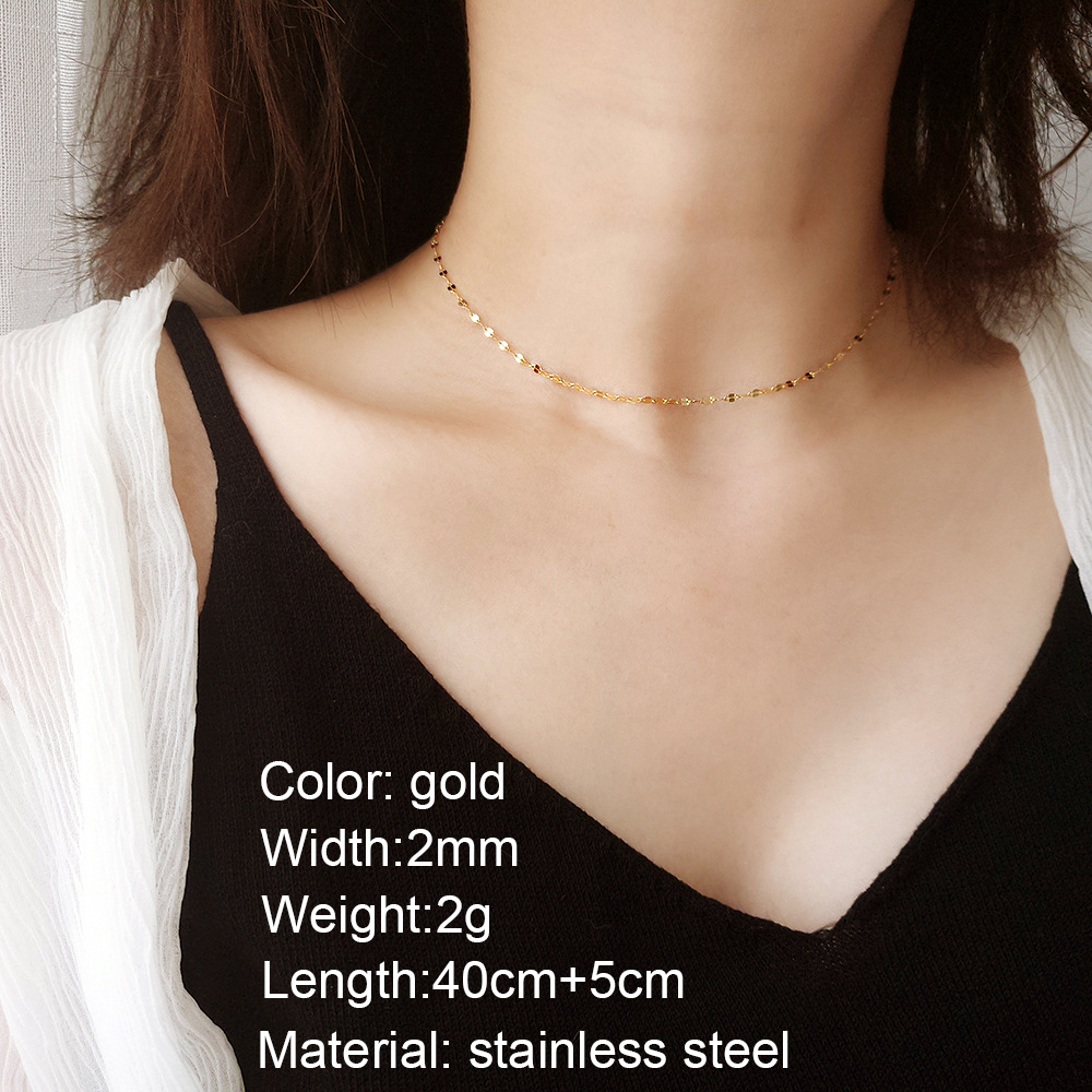 Goldene Farbe Halskette für Frauen Halsband 316L Edelstahl Kette Einfache Schlüsselbein Multilayer Mashup Halskette Schmuck Großhandel – Detail 7