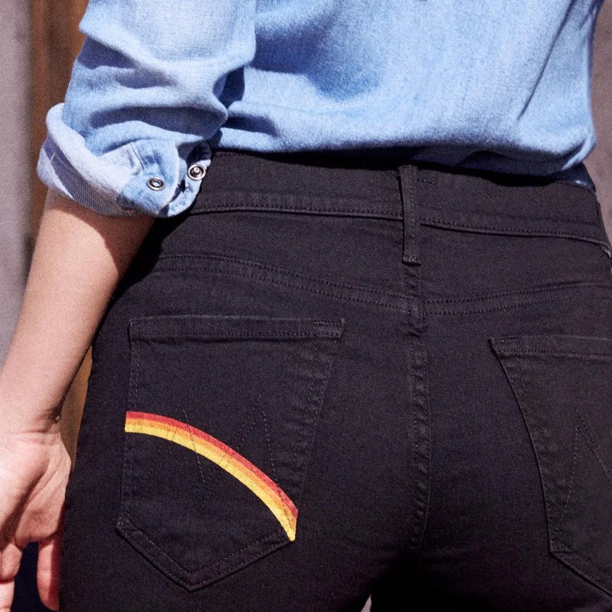 franjas calças tri-color arco-íris bolso calças femininas