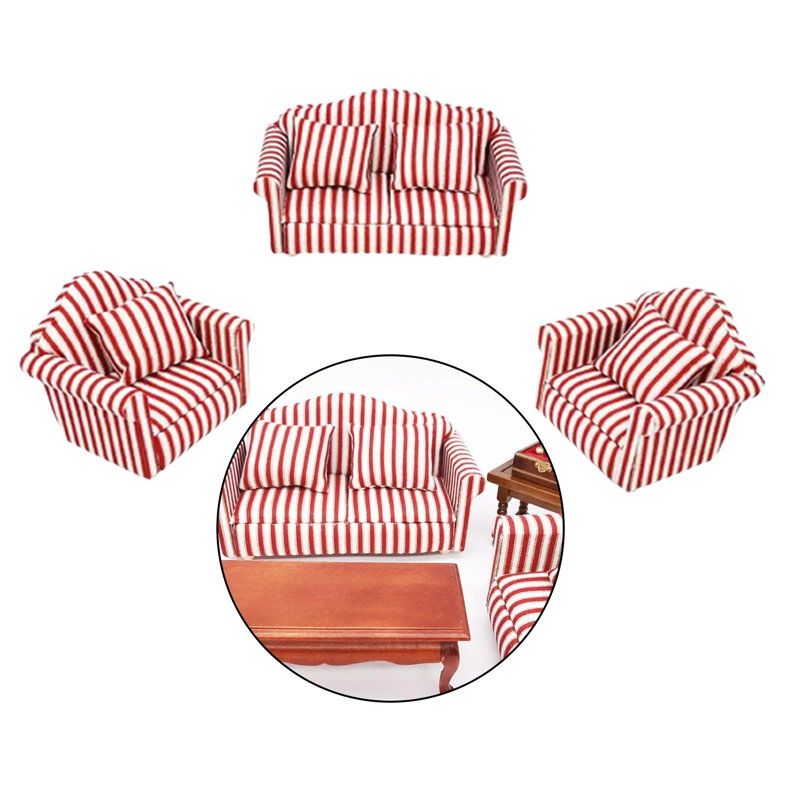 1/12 Dolls House Miniatures Modern Seat Armchair Sofa Settee Red Stripe 