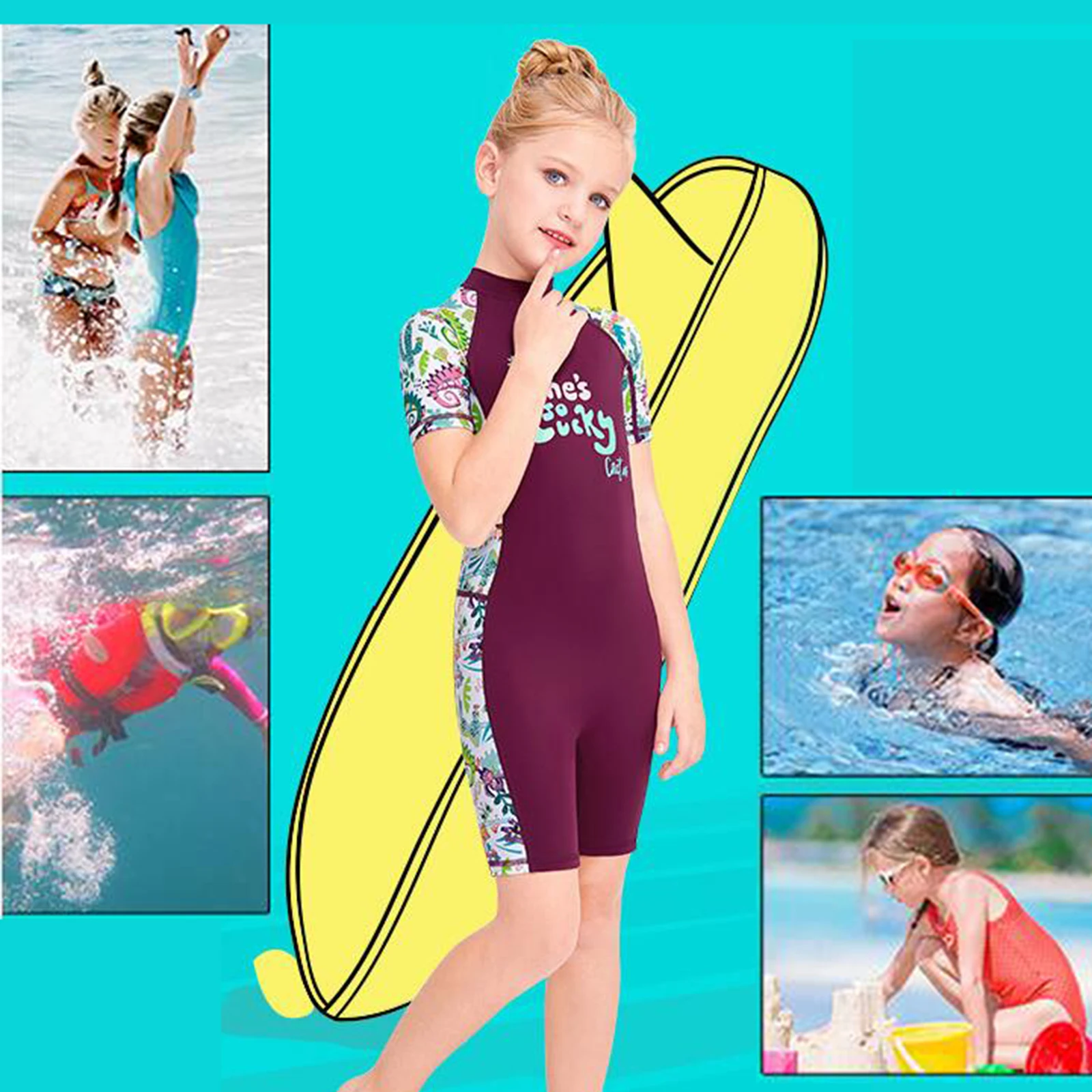 Neoprene Kids One-Piece Swimsuit Surfing Swimwear Girl Solid Bathing Suit