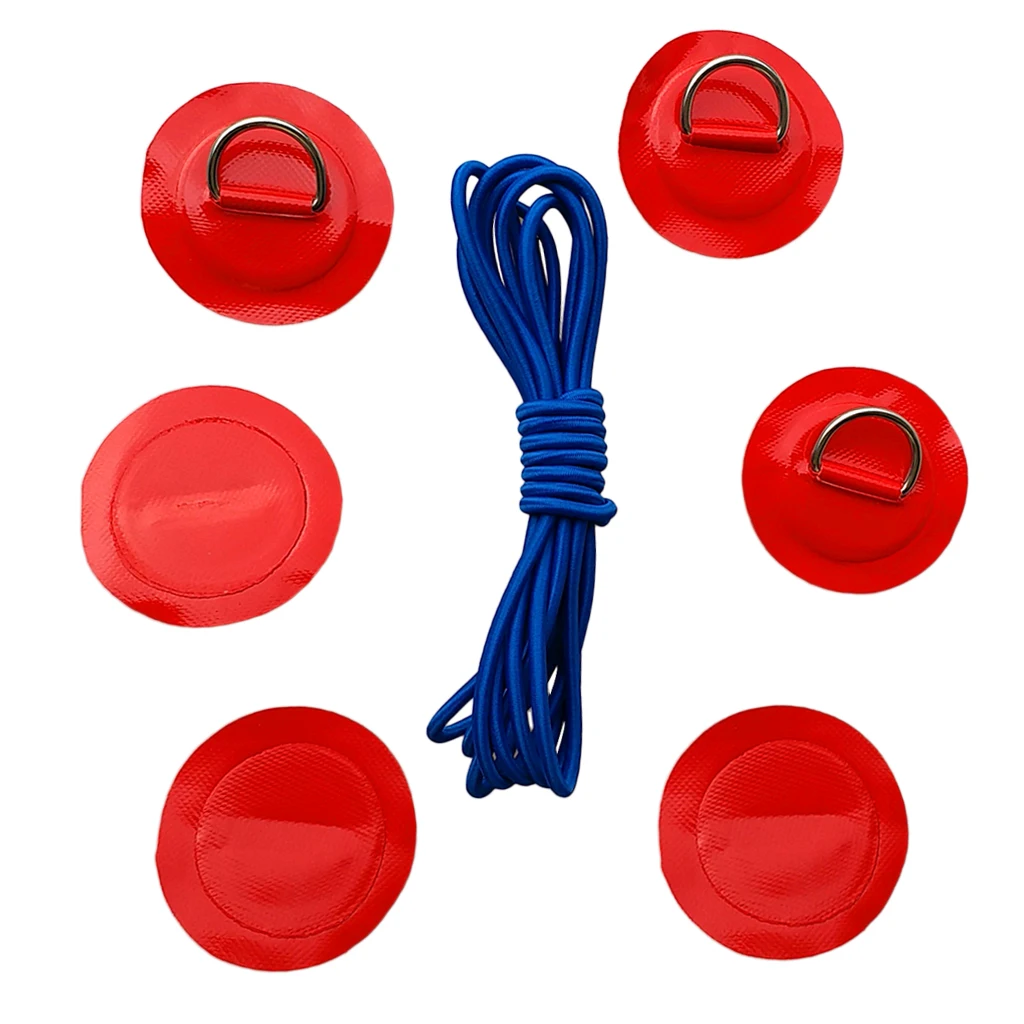 Bulk 6 Replacement Kayak D-Ring Patch/Pad & Elastic Rope for PVC Inflatable Boat