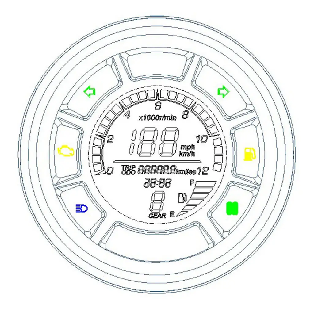 Motorcycle 12000RPM 199km/h LCDDigital Odometer Speedometer Tachometer Gauge