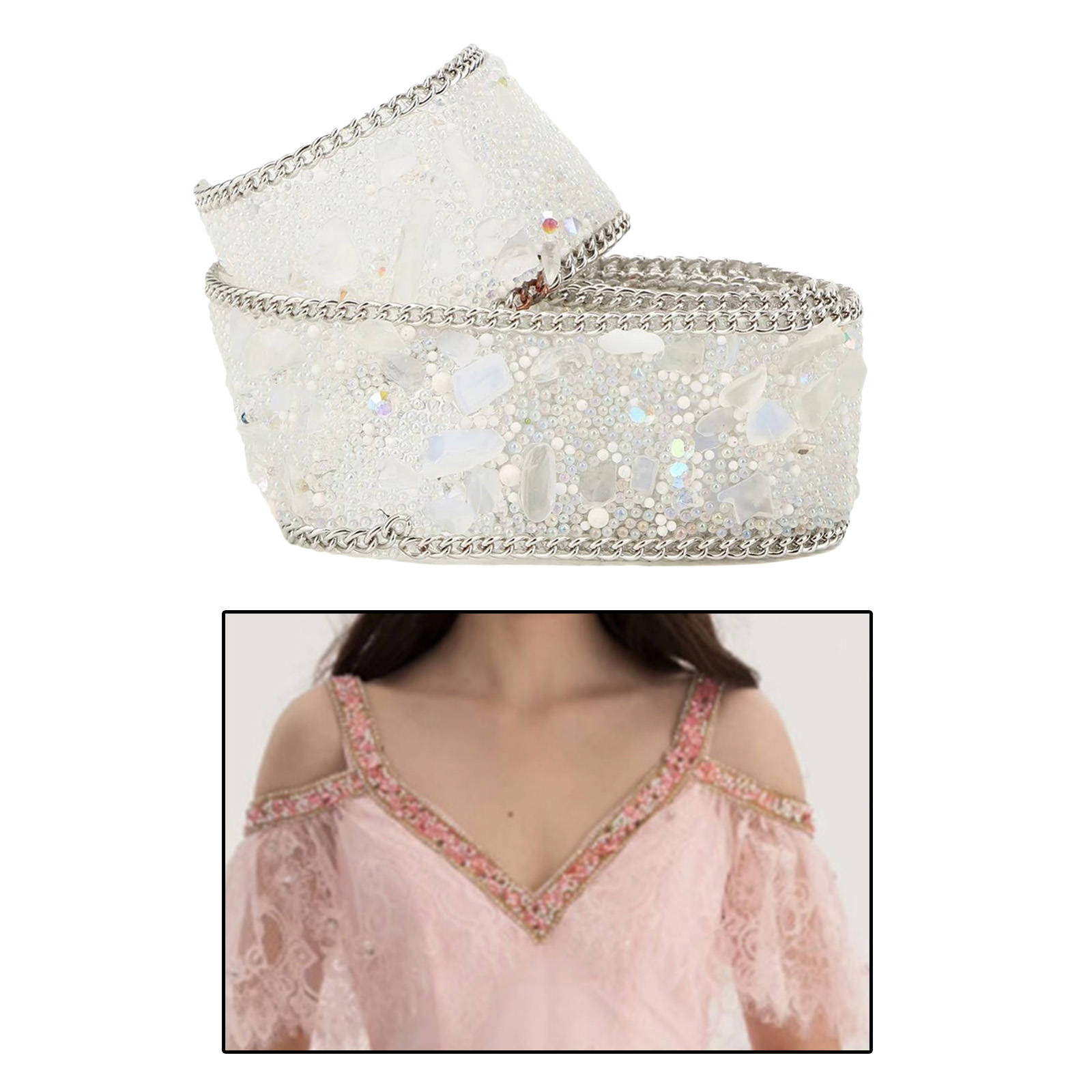 Lace Ribbon 2.5cm Rhinestone Gravel Shell Trims DIY Ribbon Lace for Applique Headband Sewing DIY Craft