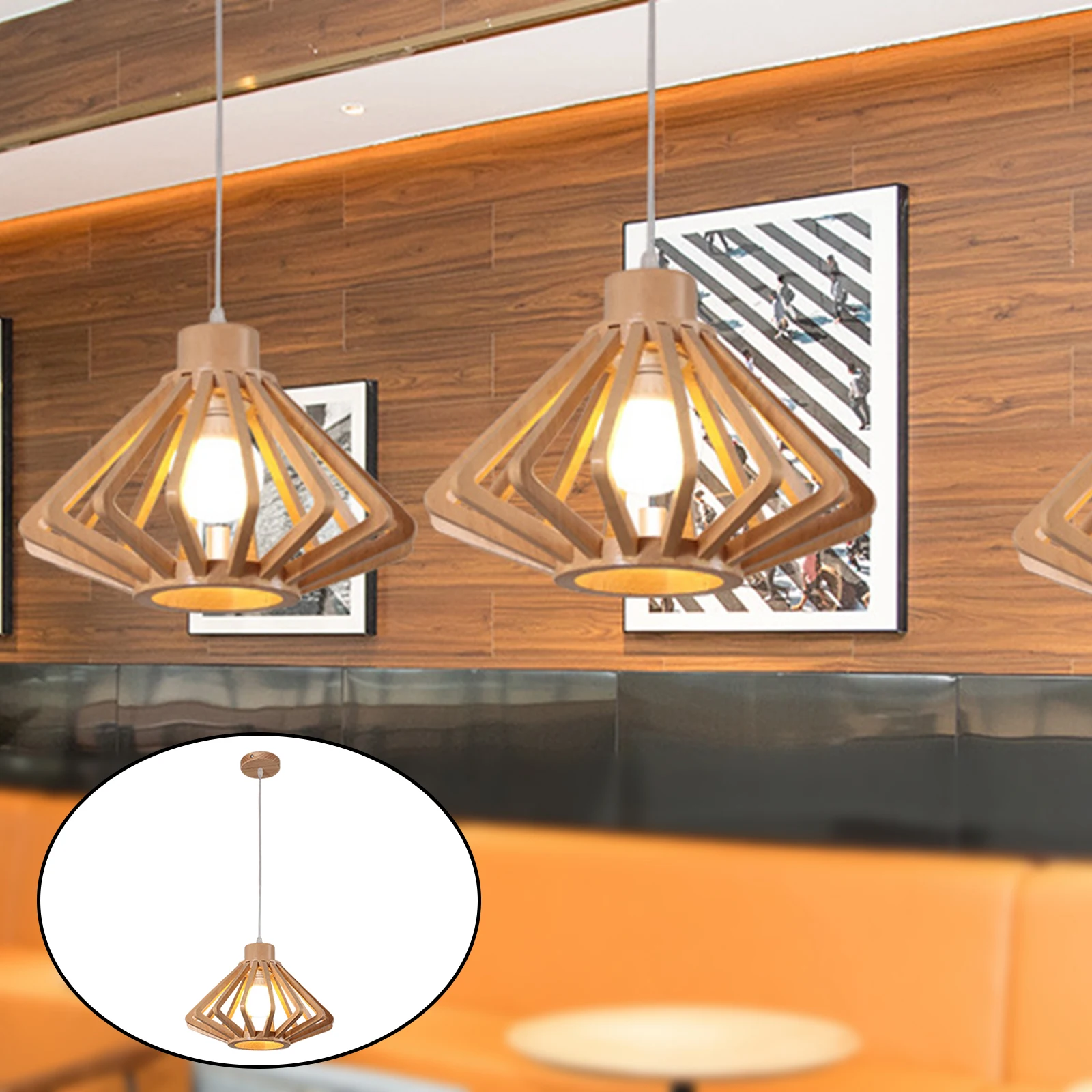 Woven Rattan Decorative LED Pendant Light for Kitchen & Home, Single Natural Wood Handmade Woven Pendant Lights
