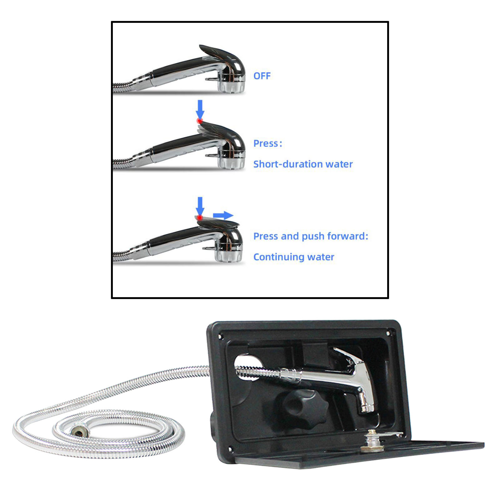 RV Exterior Outside Shower with Lock and Key Stainless Steel Water Switch Marine Camper Travel Caravan Accessories Box