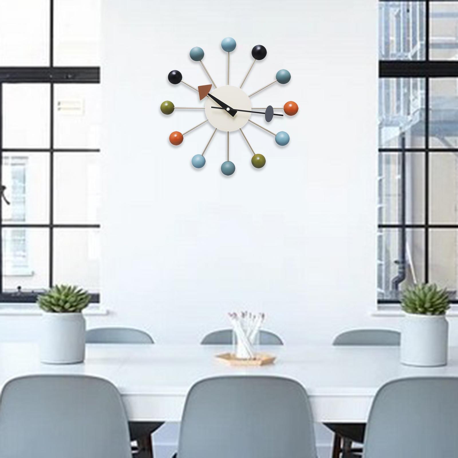 Wood Ball Wall Clock Non Ticking Silent Multicolor Decorative Clock 13 inch for Living Room Home Kitchen Bedroom Office