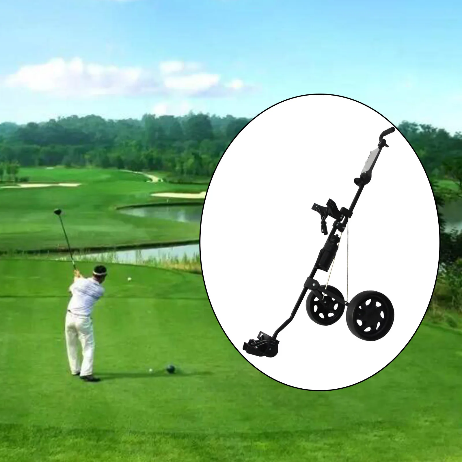 Golf Trolley 2 Wheel Foldable Pull Push Cart Black Pushcart Accessories