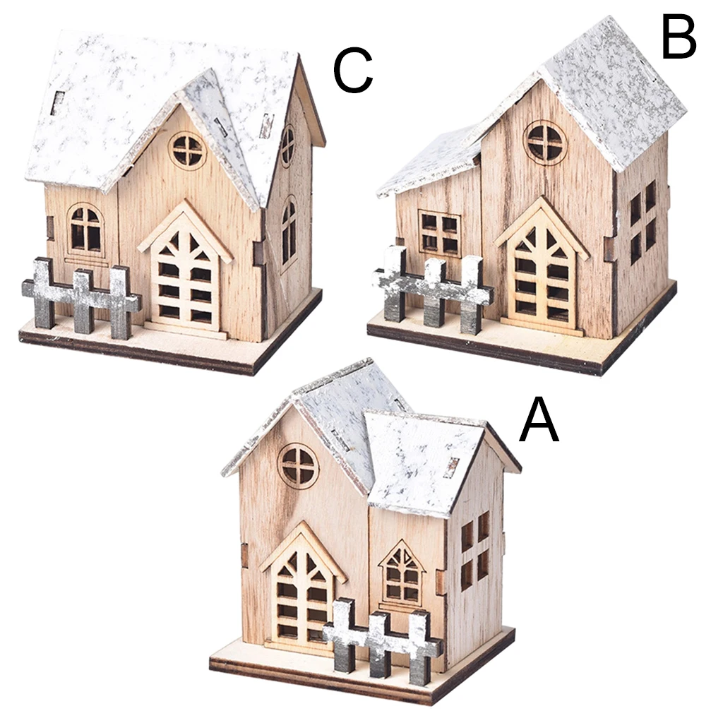 Christmas Scene Village Wood Houses Town Decoration With Led Light Christmas Ornament Kids Gift For Home Decor