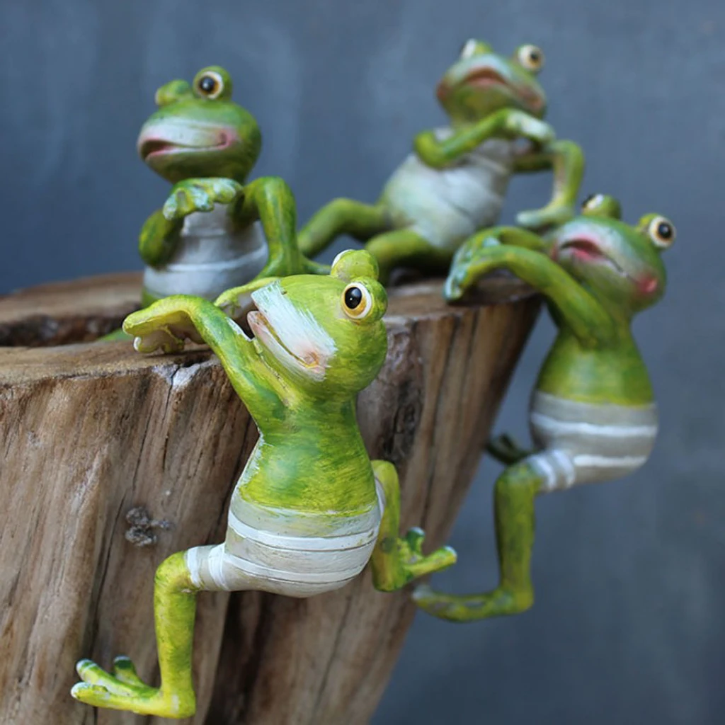 4Pcs Cute Hanging Climbing Frog Potted Ornaments For Home Table Garden Decor