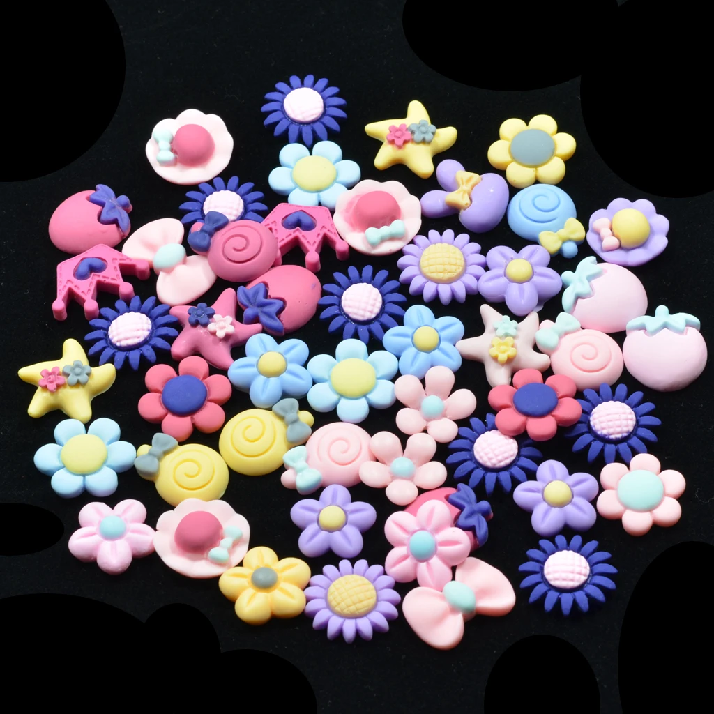 50Pcs Mixed Kawaii Resin Flatback Cabochon Embellishment Craft DIY Scrapbooking Decoration Kids Girls Hair Bows Accessories