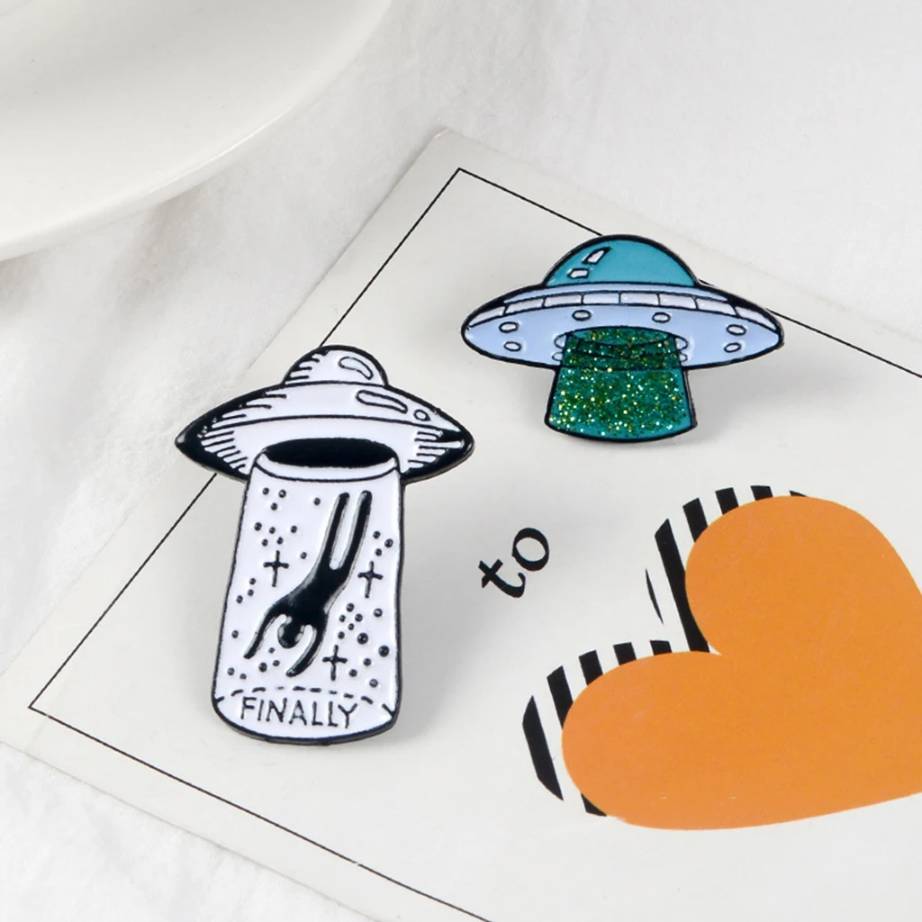 2pcs Cartoon Enamel Lapel Pin Brooch Lot Cute UFO Alien Jewelry Badge