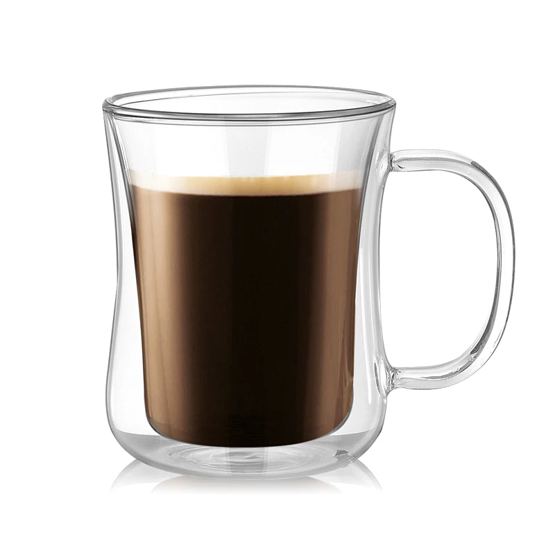 KADAX tè freddo sottovuoto EIS cappuccino vetro universale Vetro caffè Tazza in vetro a doppia parete trasparente per succo con manico largo teiera 12,2 x 9 x 8,6 cm acqua tè 250 ml 